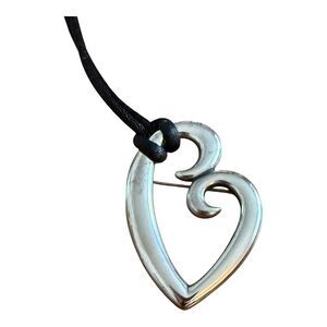 James Avery Retired Mother and Child Heart Pendant Brooch Pin W/ Black Silk Cord